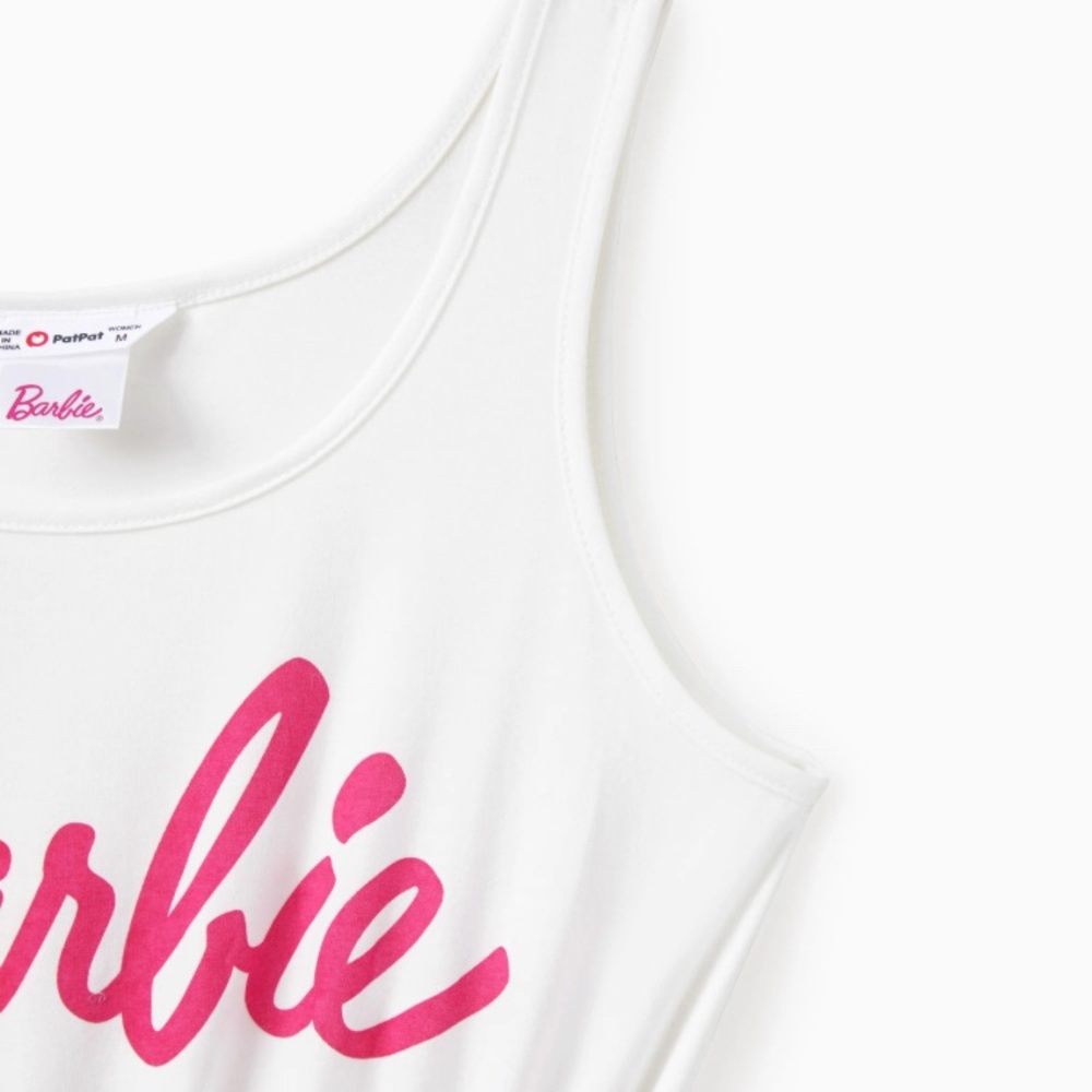 Women Barbie Letter Print Belted Combo Tank Hot Pink Rompers - Picture 6 of 9